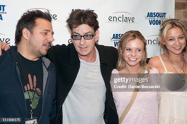 Joey Scoleri of Live Nation, Charlie Sheen, Bree Olson and Natalie Kenly attend the Charlie Sheen: My Violent Torpedo Of Truth Tour Official After...