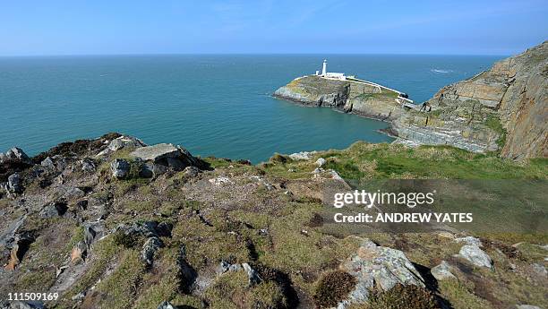 General view of the South Stack lighthouse on South Stack island situated just off Holy Island on the North West coast of Anglesey is pictured on...