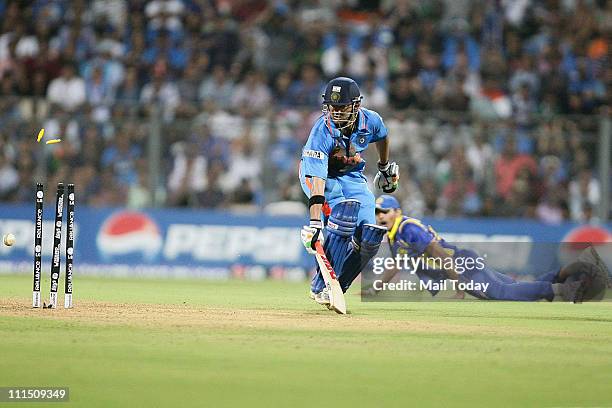 Indian batsman Gautam Gambhir in action during the ICC Cricket World Cup 2011 Final match at The Wankhede Stadium in Mumbai on April 2, 2011. India...