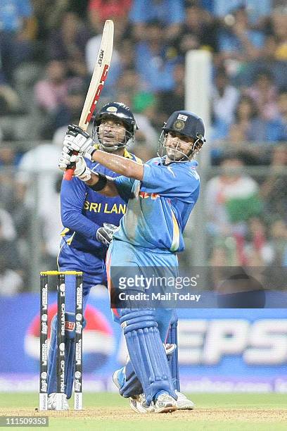 Indian player Gautam Gambhir plays a shot during the ICC Cricket World Cup 2011 Final match at The Wankhede Stadium in Mumbai on April 2, 2011. India...