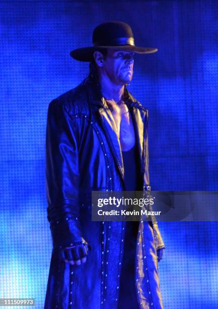 Wrestler The Undertaker during WrestleMania XXVII at Georgia Dome on April 3, 2011 in Atlanta, Georgia.