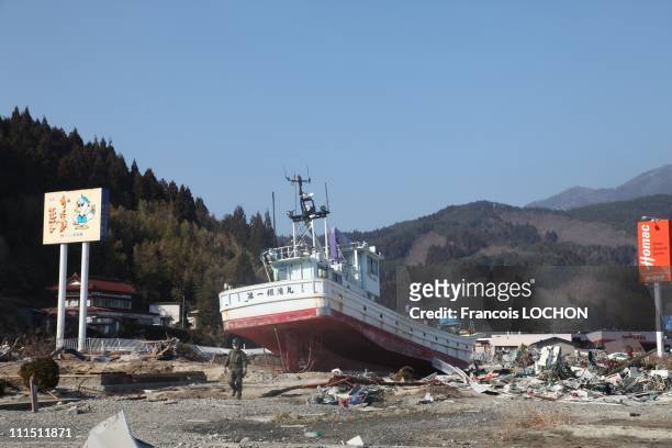 Debris lies on the ground April 3, 2011 in Otusuchi city, northern Japan.