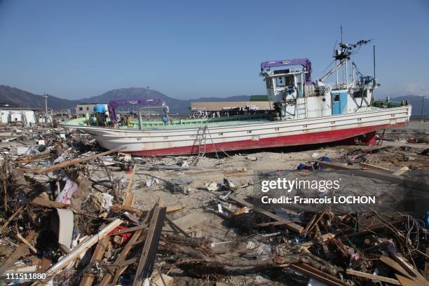 Debris lies on the ground April 3, 2011 in Otusuchi city, northern Japan.