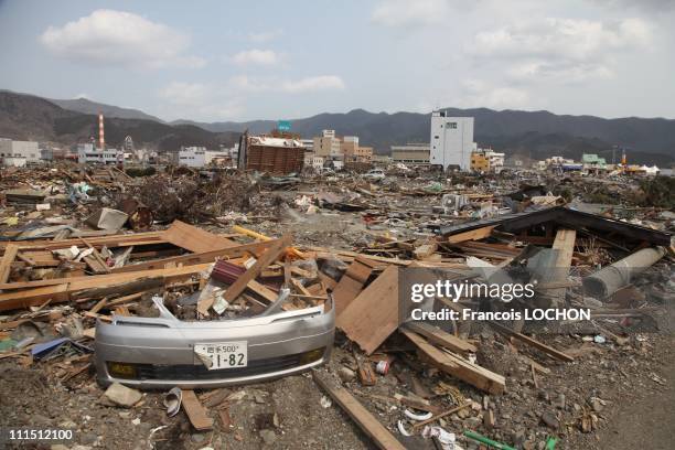 Debris lies on the ground April 3, 2011 in Ohfunato, Japan. The 9.0 magnitude strong earthquake struck offshore on March 11 at 2:46pm local time,...