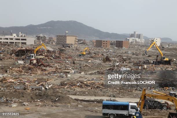 Heavy equipment continue clean up April 2, 2011in Rikusen Takata City, Japan. The 9.0 magnitude strong earthquake struck offshore on March 11 at...