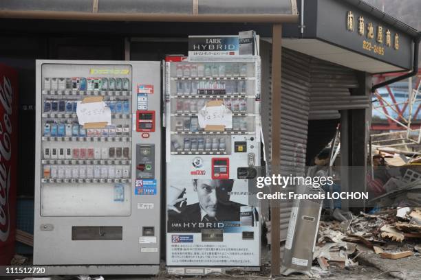 Vending machines sit among the ruins April 2, 2011 in Kamaishi, Japan. The 9.0 magnitude strong earthquake struck offshore on March 11 at 2:46pm...