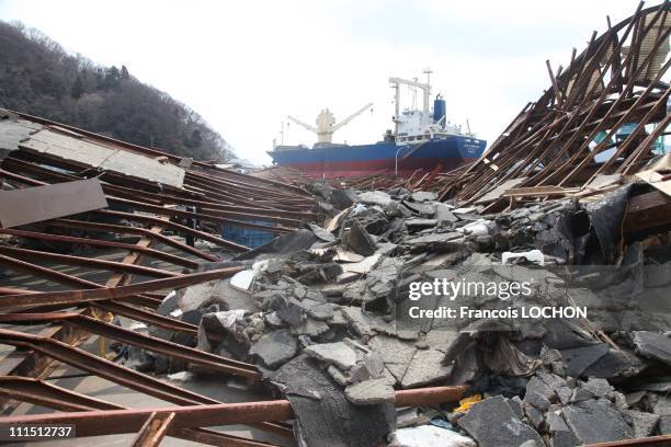 The port facilities lie in ruins April 2, 2011 in Kamaishi, Japan. The 9.0 magnitude strong earthquake struck offshore on March 11 at 2:46pm local...