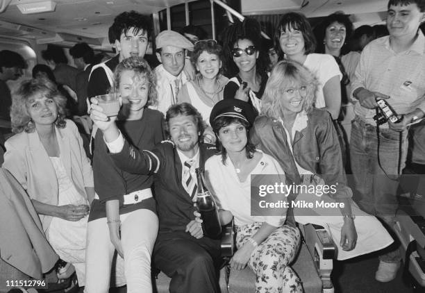 British entrepreneur Richard Branson inaugurates his new airline Virgin Atlantic Airways, 24th June 1984. Holly Johnson, Bonnie Langford and Suzanne...