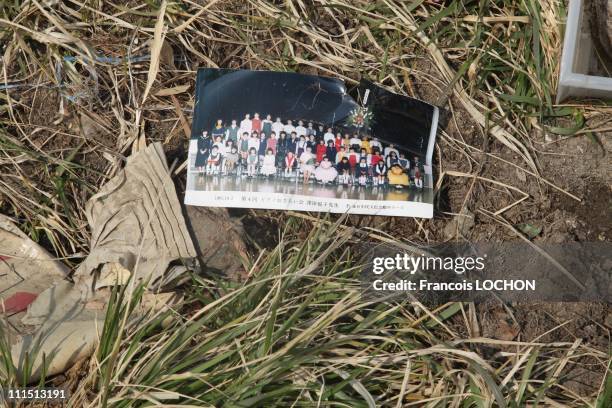 Picture lies on the ground April 3, 2011 in the village of Touni, Japan. The 9.0 magnitude strong earthquake struck offshore on March 11 at 2:46pm...