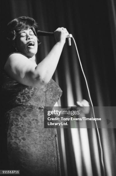 American jazz singer Ella Fitzgerald in concert, 1964. She is being accompanied by Canadian jazz pianist Oscar Peterson.