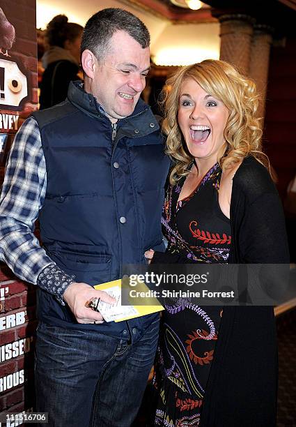 Playwright Jonathan Harvey and former 'Coronation Street' actress Sally Lindsay attend the press night of 'Corrie! The Play' at Manchester Palace...
