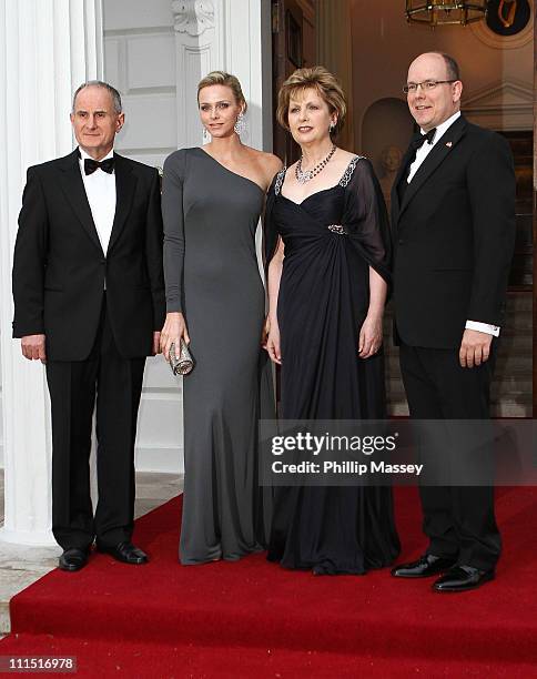 Martin McAleese, Charlene Wittstock, Irish President Mary McAleese and His Serene Highness, Prince Albert II Of Monaco attend a State Dinner at Aras...