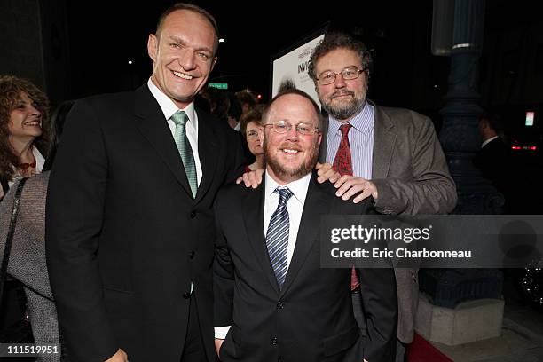 Francois Pienaar, Writer Anthony Peckham and Author John Carlin at Warner Bros. Pictures Los Angeles Premiere of 'Invictus' on December 03, 2009 at...