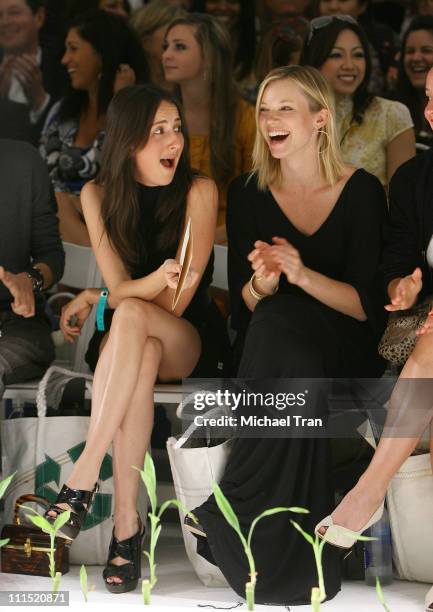 Actress Anna Getty and actress Amy Smart front row at The Green Initiative Humanitarian Fall 2008 collection during Mercedes Benz LA Fashion Week...