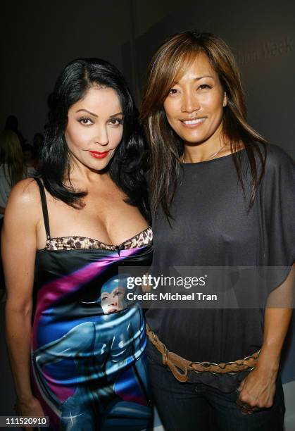 Actress Apollonia Kotero and tv personality Carrie Ann Inaba front row at Ashley Paige Fall 2008 collection during Mercedes Benz LA Fashion Week held...