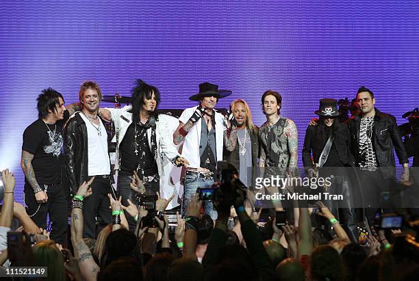 Band members of Motley Crue, Trapt, Papa Roach, Buckcherry and Sixx:A.M. Perform at the press conference announcing "Crue Fest 2008: The Summer's...