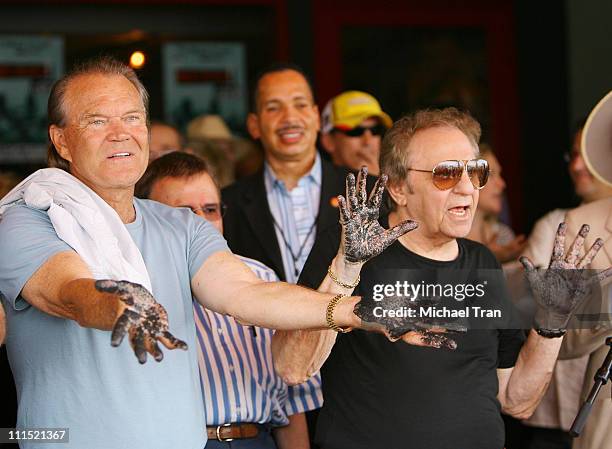 Musicians Glen Campbell and Hal Blaine attend the induction of The Wrecking Crew into Hollywood's Rockwalk at Guitar Center on Sunset Blvd on June...