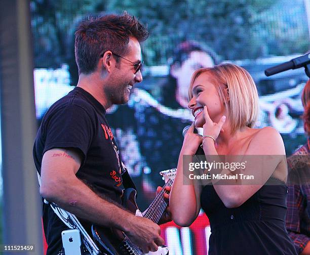 Actor Adrian Pasdar and Actress Hayden Panettiere perform on stage at the "Netflix Live! On Location" concert series featuring "The Band From TV"...