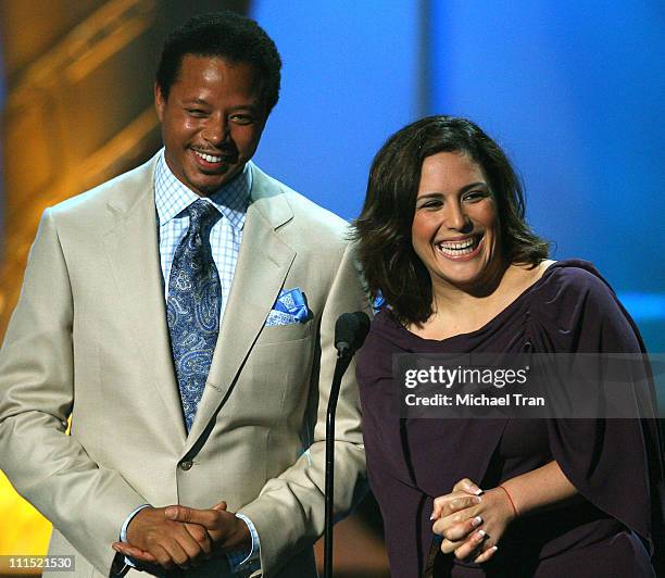 Actors Terrence Howard and Angelica Vale onstage during the 2008 ALMA Awards at the Pasadena Civic Auditorium on August 17, 2008 in Pasadena,...