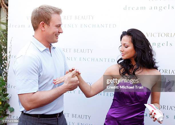 Tye Strickland and Melissa Rycroft attend the launch event for the "Heavenly Enchanted" fragrance held at Victoria's Secret store at The Grove on...