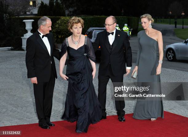 Martin McAleese, Irish President Mary McAleese, His Serene Highness, Prince Albert II Of Monaco and his fiancee Charlene Wittstock attend a State...