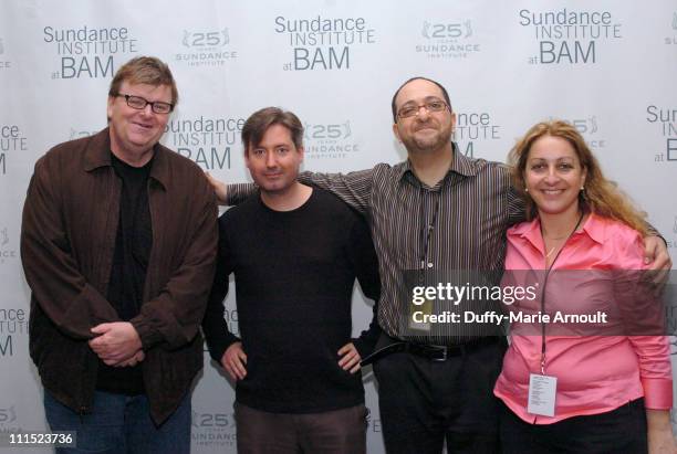 Michael Moore, John Sinno, producer, James Longley, director, and Caroline Libresco