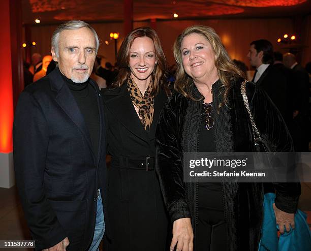 Actor Dennis Hopper, Victoria Duffy and Wendy Stark Morrissey attend the BMW Art Car U.S. Tour hosted by Vanity Fair held at LACMA on February 18,...