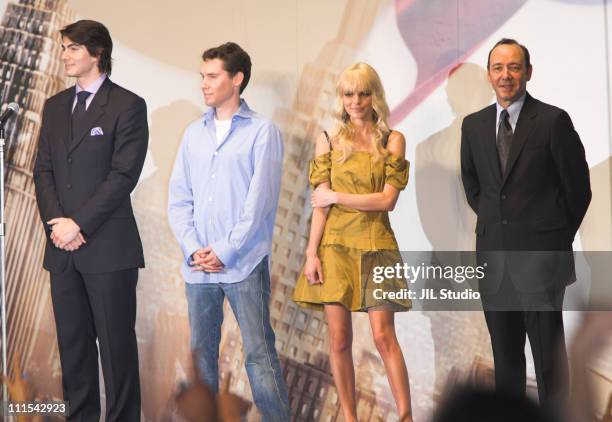 Brandon Routh, Bryan Singer, director, Kate Bosworth, and Kevin Spacey