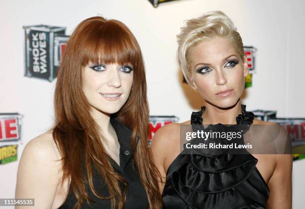 Nicola Roberts and Sarah Harding of Girls Aloud arrive at the Shockwaves NME Awards 2007