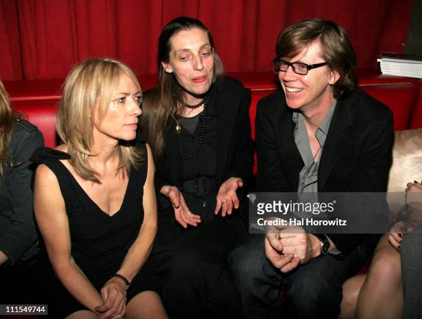 Kim Gordon, guest and Thurston Moore during Satine "Celebrate the Love" Cocktail Party hosted by Kim Gordon at Marquee in New York City, New York,...