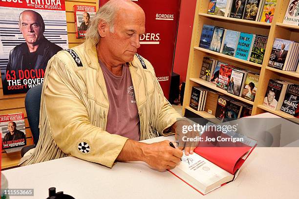 Former governor of Minnesota, Jesse Ventura promotes his new book "63 Documents the Government Doesn't Want You to Read" at Borders Penn Plaza on...