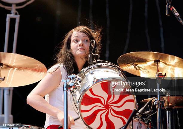 Meg White of The White Stripes during Rock on Scene Festival 2004 - The White Stripes in Concert at St Cloud National Forest in Paris, France.