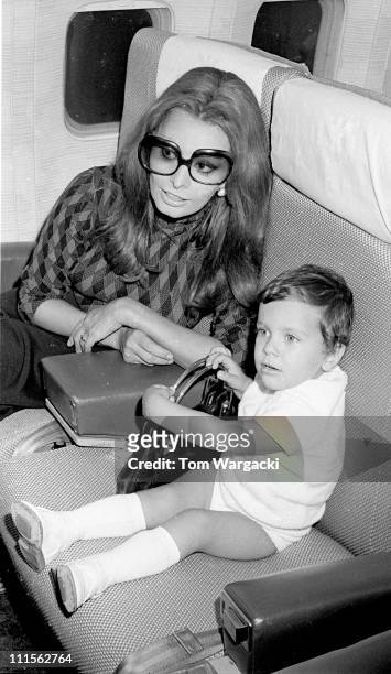 Sophia Loren and her son Carlo Jr. During Sophia Loren Sighting at JFK Airport - May 17, 1971 at JFK Airport in New York City, United States.