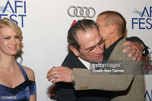 January Jones, Tommy Lee Jones, and Barry Pepper during AFI Fest 2005 - Centerpiece Gala Presentation of "The Three Burials of Melquiades Estrada" -...