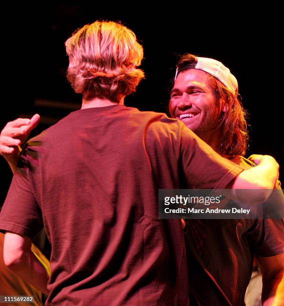 Bronson Arroyo and Johnny Damon of the Boston Red Sox