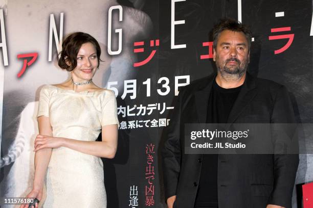 Rie Rasmussen and Luc Besson during "Angel-A" - Ceremony to Welcome Luc Besson and Rie Rasmussen for Their Visit to Japan at Marunouchi Building Hall...