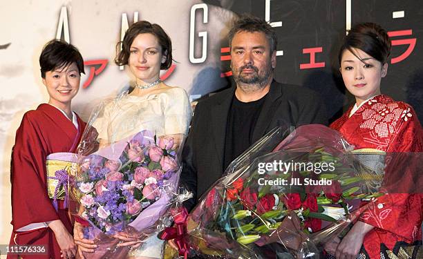 Rie Rasmussen and Luc Besson during "Angel-A" - Ceremony to Welcome Luc Besson and Rie Rasmussen for Their Visit to Japan at Marunouchi Building Hall...