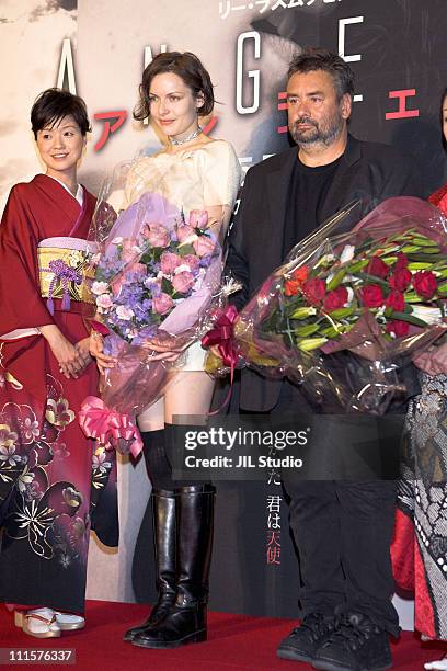 Rie Rasmussen and Luc Besson during "Angel-A" - Ceremony to Welcome Luc Besson and Rie Rasmussen for Their Visit to Japan at Marunouchi Building Hall...