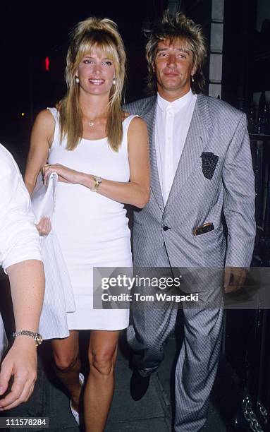 London May 13th 1989. Rod Stewart and girlfriend Kelly Emberg at Langan's Brasserie