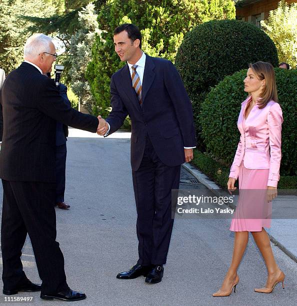 Vaclav Klaus, Prince Felipe and Letizia Ortiz during Czech President Vaclav Klaus and Wife Livia Klausova Commence 2 Day Official Visit to Madrid at...