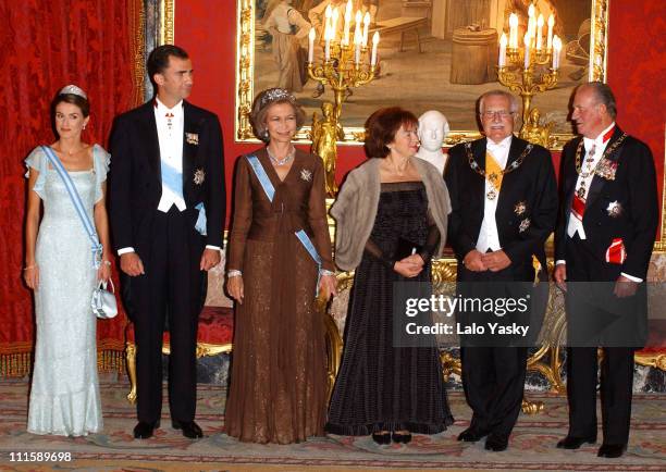 Princess Letizia, Prince Felipe, Queen Sofia, Livia Klausova, Vaclav Klaus and King Juan Carlos