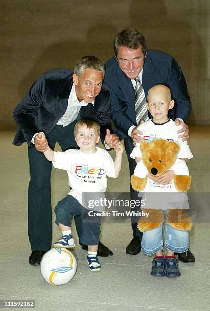 Gary Lineker and Alan Hansen with Tommy Morgan and Ethan Foster , who are both Great Ormond Street Hospital patients