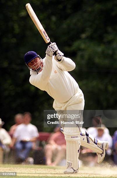 David Ward of the MCC hits out off the bowling of Shane Warne of Australia during his innings of 57, during day three of the tour match between the...