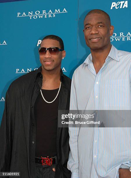 Tracy McGrady and Dikembe Mutombo during Pamela Anderson Hosts "Panorama Towers Groundbreaking of Tower 3" at Panorama Towers in Las Vegas, Nevada,...