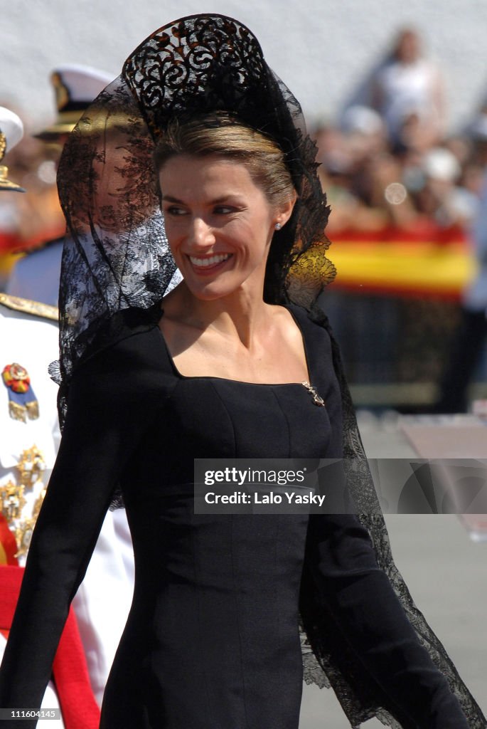 Crown Prince Felipe and Princess Letizia preside over the Combat Flag Ceremony of the Spanish Navy "Alvaro de Bazan" Frigate