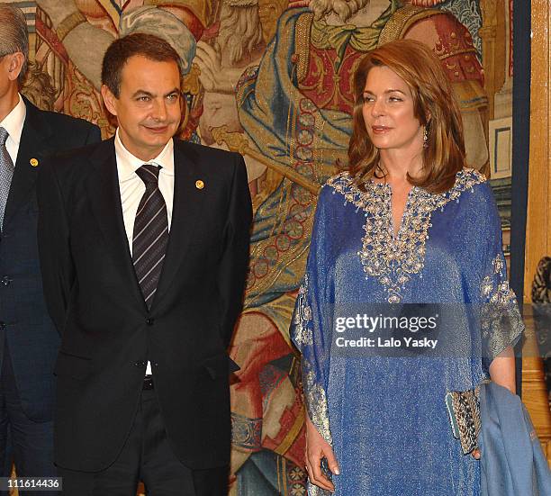 Prime Minister Jose Luis Rodriguez Zapatero and Queen Noor of Jordan attend the First Alliance of Civilization Forum participants reception, at...