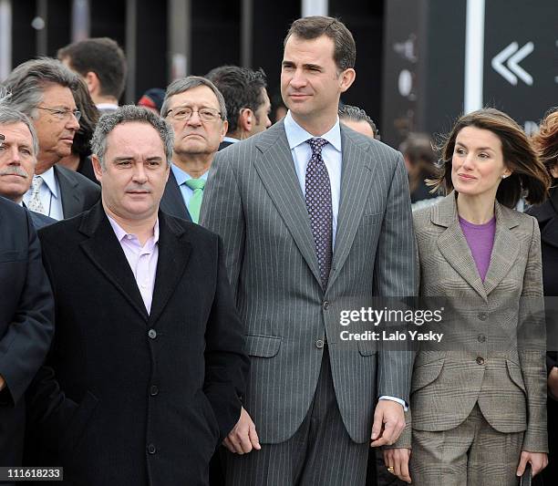 Chef Ferran Adria, Prince Felipe and Princess Letizia of Spain attend the opening of the international gastronomic fair ALIMENTARIA 2008, at the...