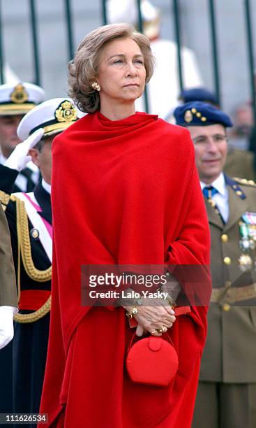 Queen Sofia of Spain attends the first official event of 2003 during the traditional "Pascua Militar" at the Royal Palace in Madrid.