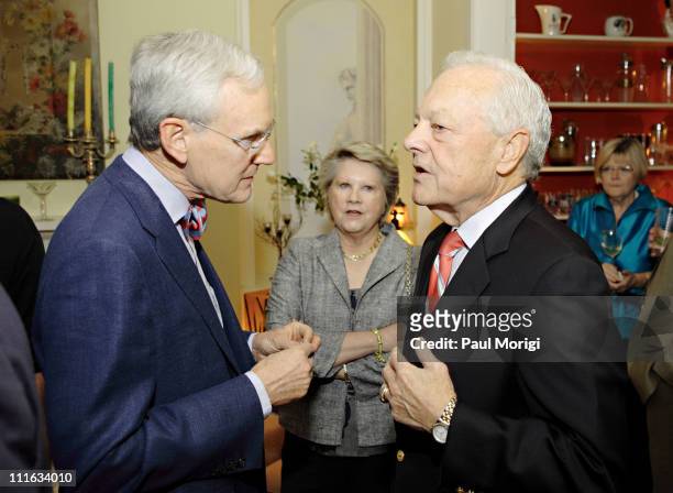 Mallory Walker, Pat Schieffer and Bob Schieffer talk at the book-signing and reception for Gioia Diliberto's new book "The Collection" hosted by...