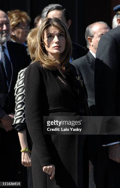 Princess Letizia during Spanish Royals Preside Over the Unveiling of Monument in Memory of the Victims of March 11, 2004 Terrorist Attacks at Atocha...